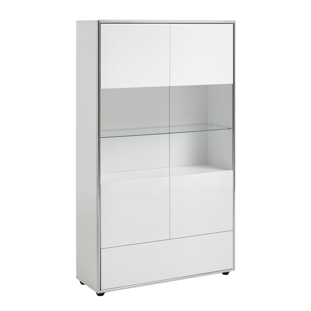 Kenan vitrineskab 2 låger, 1 skuffe hvid højglans lakeret