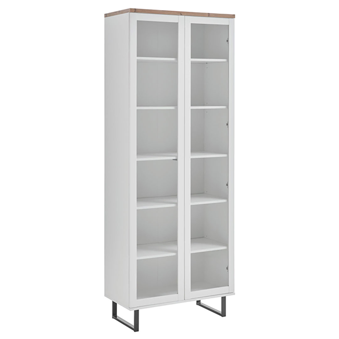 Anna vitrineskab 2 låger hvid eg dekor