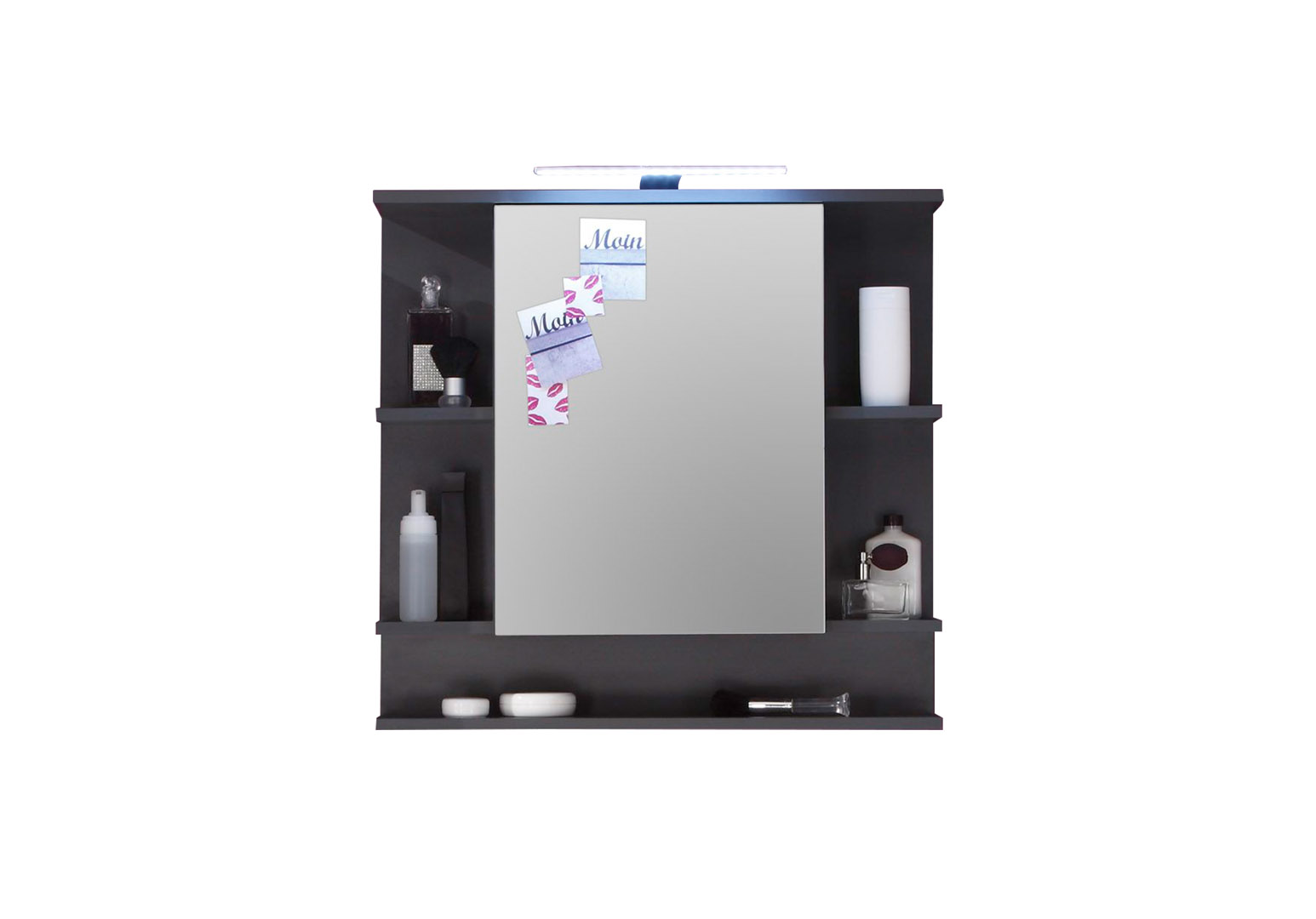 TetisBad spejlskab 1 dør, 5 åbne rum, inkl. lys grafitdekor, spejlglas