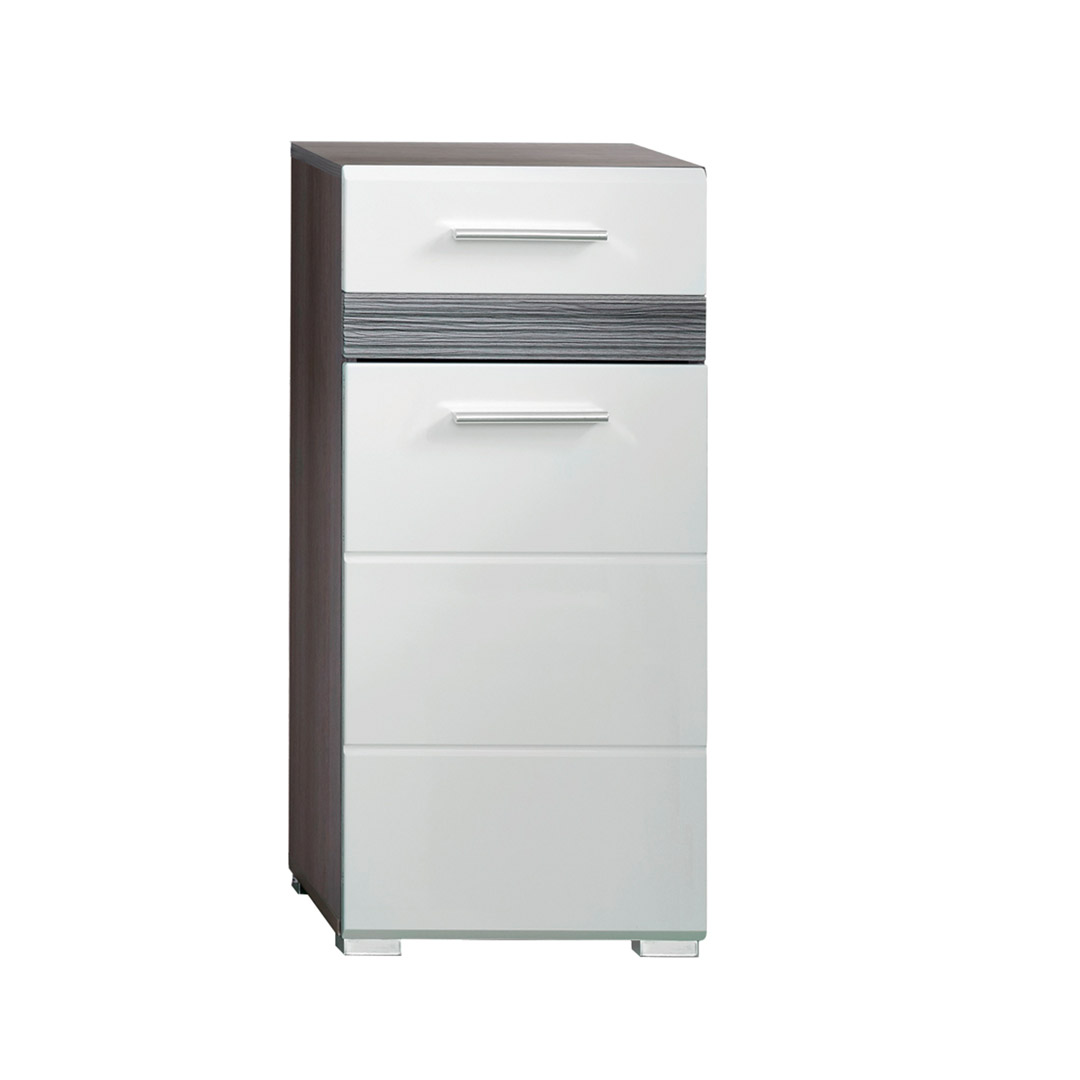 SetOne badskab 1 låge, 1 skuffe røg sølv, hvid højglans