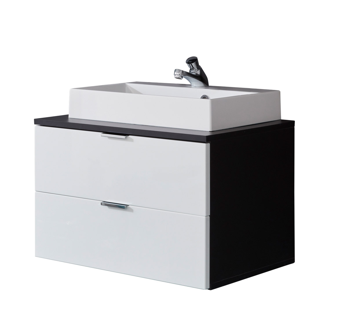 ConceptOne vaskeskab 2 skuffer, vask grå, hvid højglans, mineralstøbt bordplade håndvask hvid