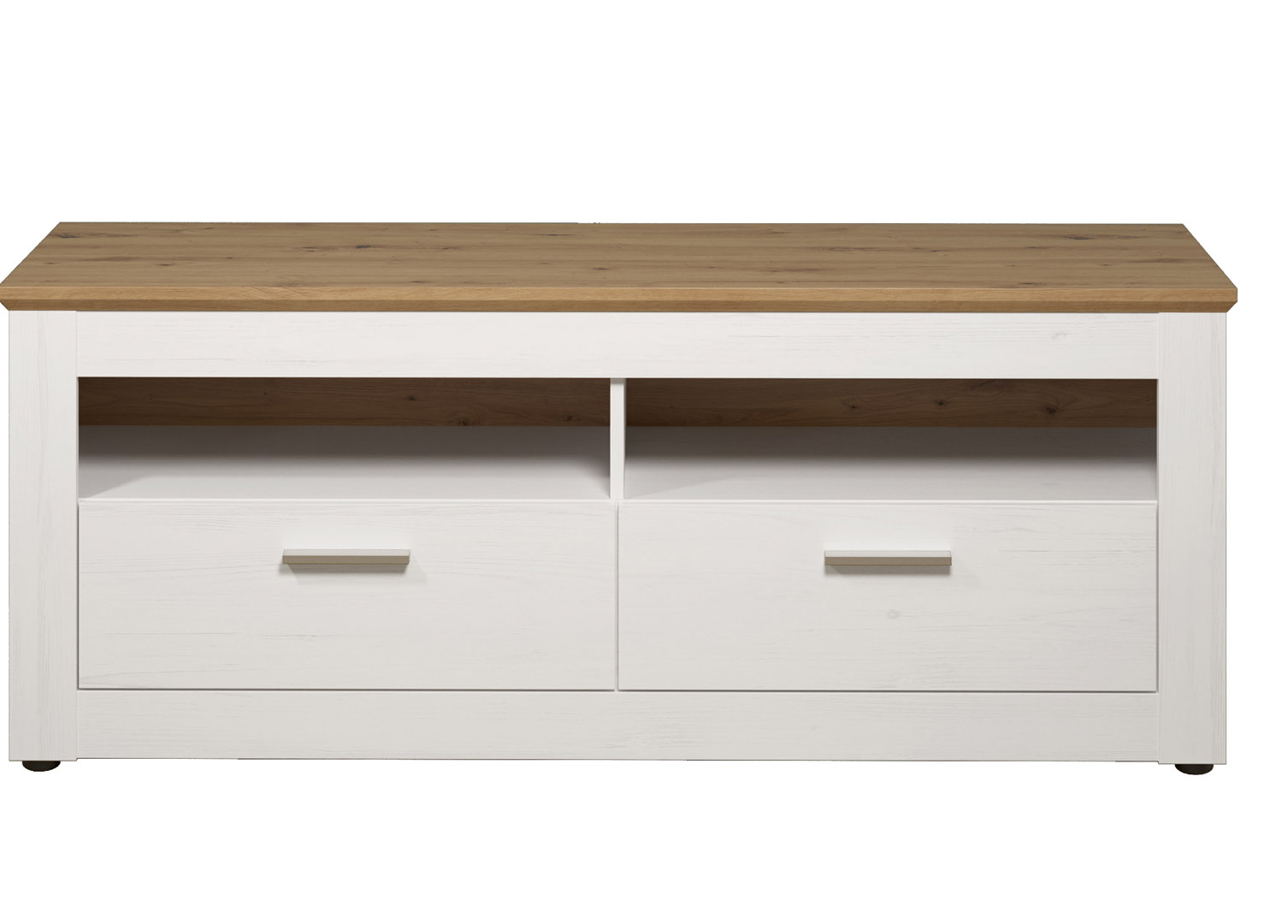 Shade TV møbel 2 skuffer, 2 åbne rum Pine hvid dekor, eg dekor