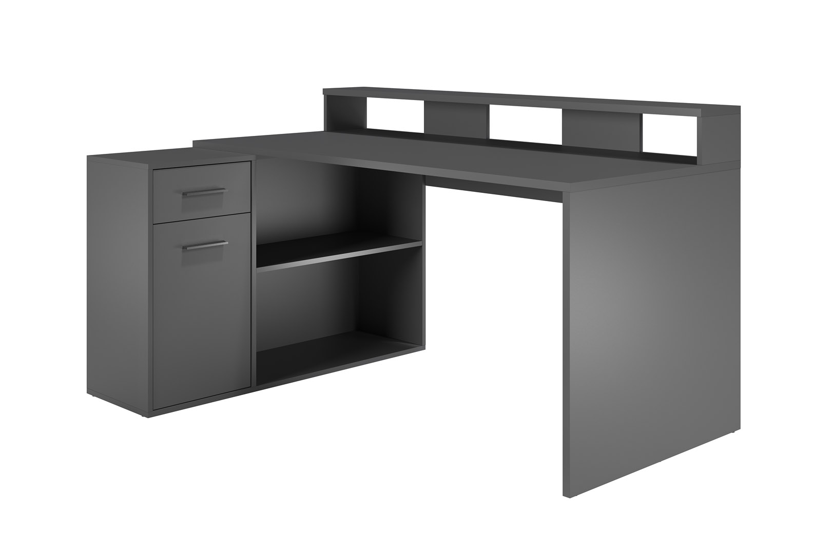 GamerBüro skrivebord gamer 1 låge, 1 skuffe, 2 åbne rum antracit mat