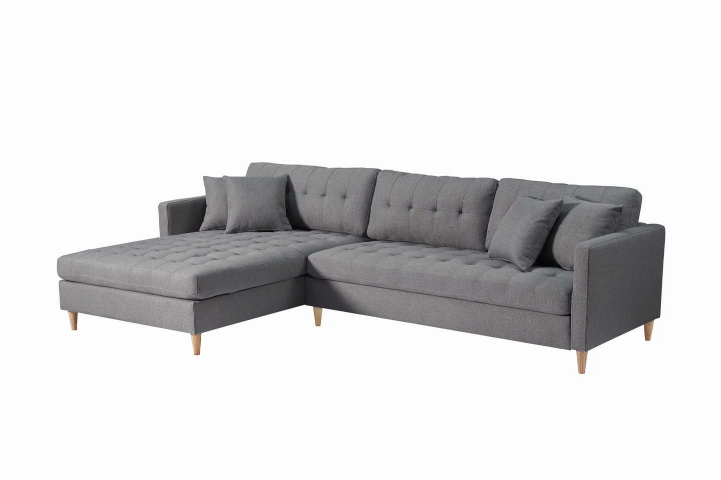 Marino Deluxe Chaiselong sofa højre eller venstrevendt inkl. puder stof grå