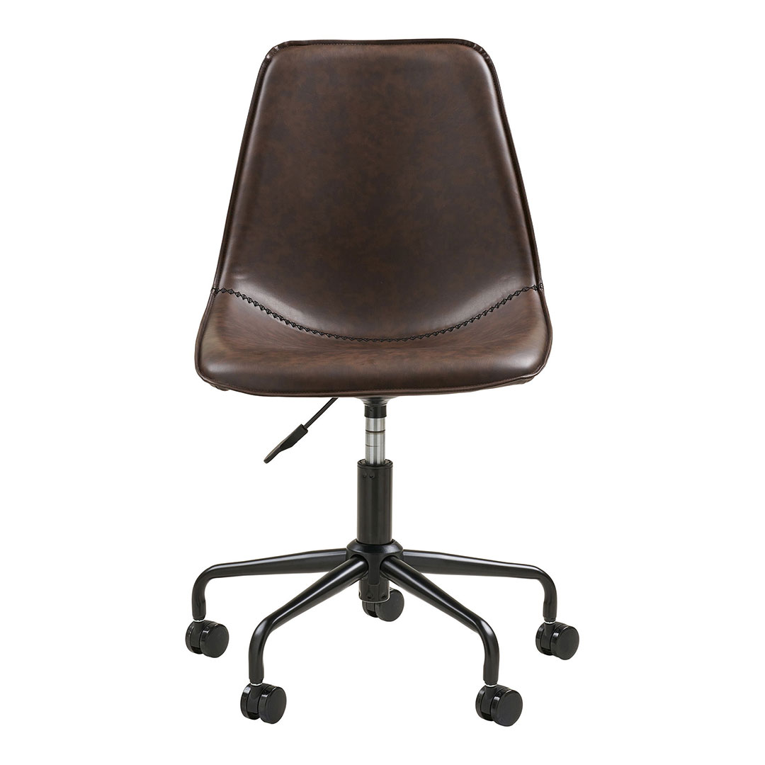 HOUSE NORDIC Monaco kontorstol, m. drejefunktion og hjul - mørkebrun PU og sort metal