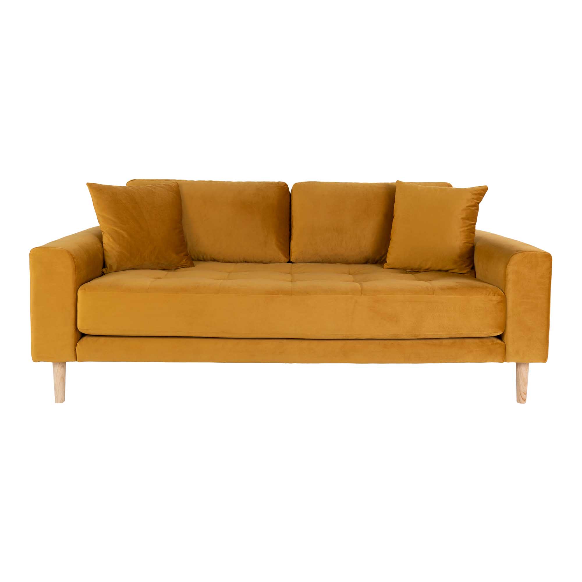 Lido 2,5 Personers Sofa - 2,5 Personers Sofa, Sennepsgul Velour Med To Puder Og Natur Træben Hn1004
