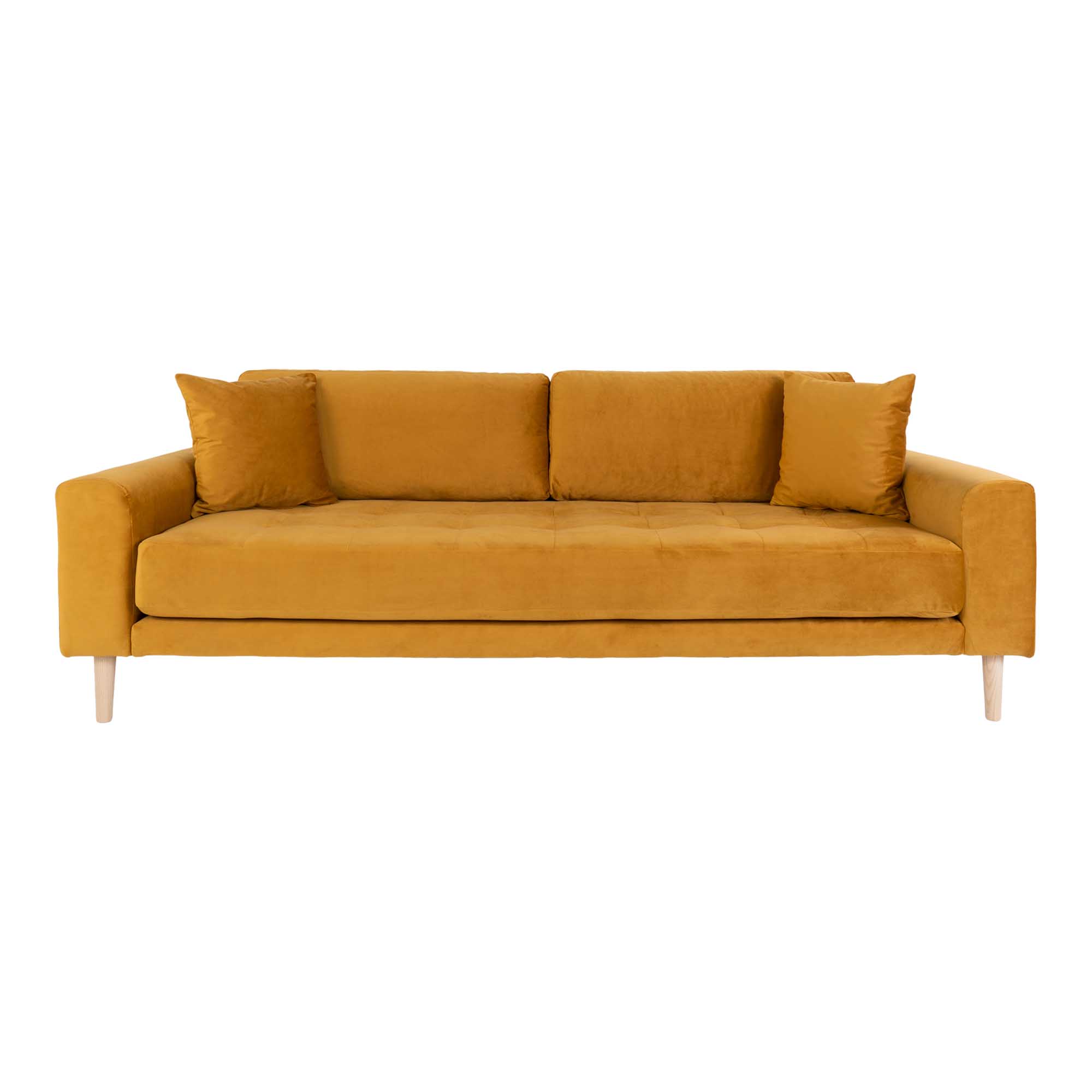 Lido 3 Personers Sofa - 3 Personers Sofa, Sennepsgul Velour Med To Puder Og Natur Træben Hn1004