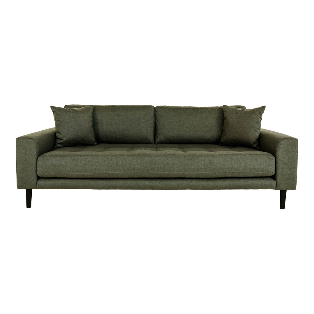 Lido 3 Personers Sofa - 3 Personers Sofa, Olivengrøn Med To Puder Og Sorte Træbnen Hn1020