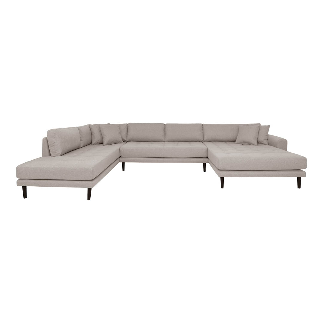 HOUSE NORDIC Lido U-Sofa, m. åben ende højrevendt og 4 puder - stone polyester og sort træ
