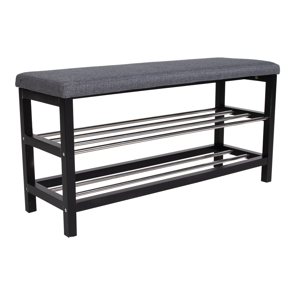 Paige bænk med hynde og 2 hylder grå