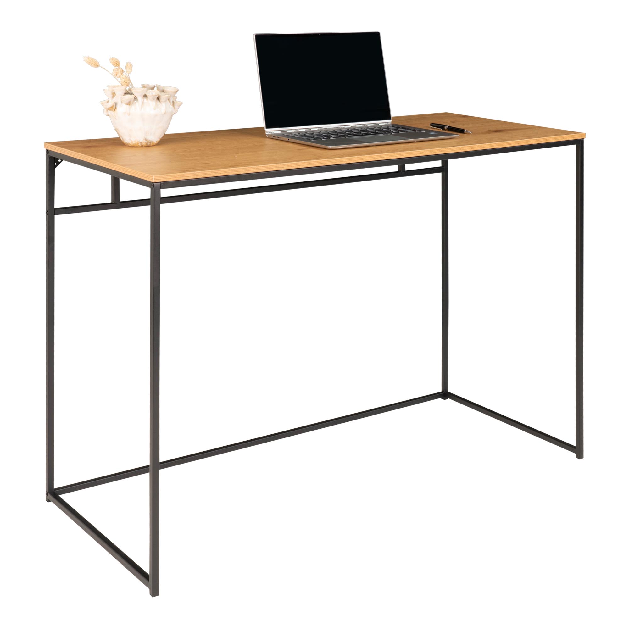 Skrivebord med sort ramme og egetræslook bordplade 100x45x75 cm - 2402055