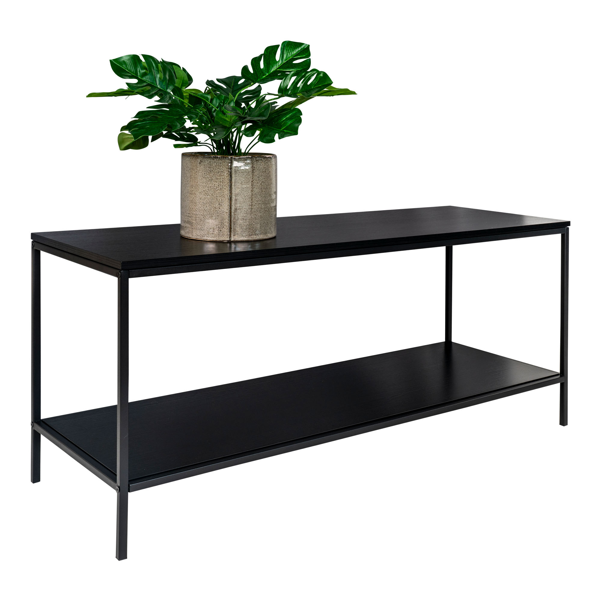 HOUSE NORDIC Vita TV-bænk, m. hylde - sort melamin og sort stål (100x36)