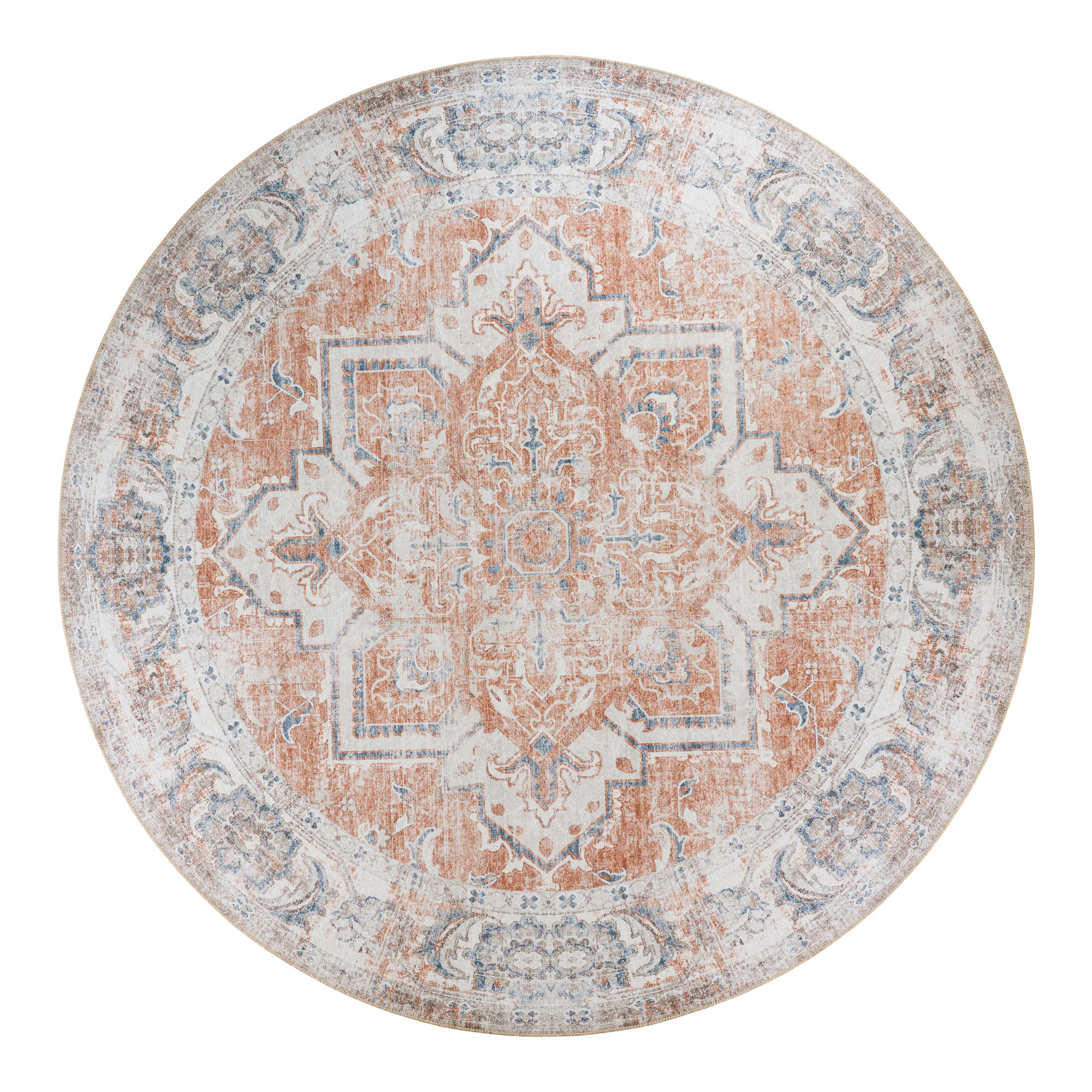 Rundt chenilletæppe - Blå/Orange - Ø200 cm – OEKO-TEX®