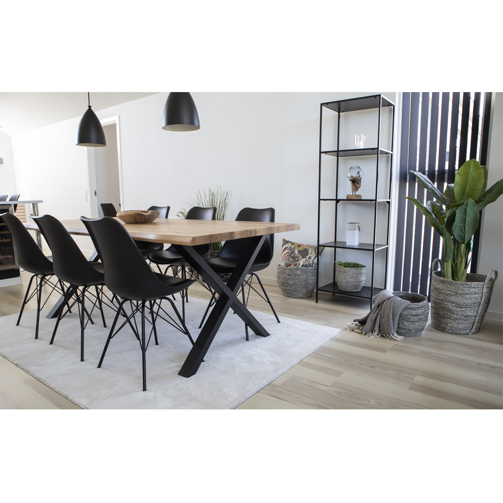 Tony spisebordssæt , 1 spisebord og 6 stole, eg og sort