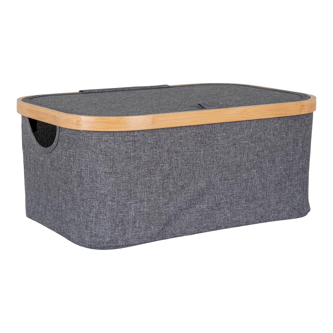 HOUSE NORDIC Noto kurv, m. låg og hank - mørkegrå polyester og bambus (38x26x16)