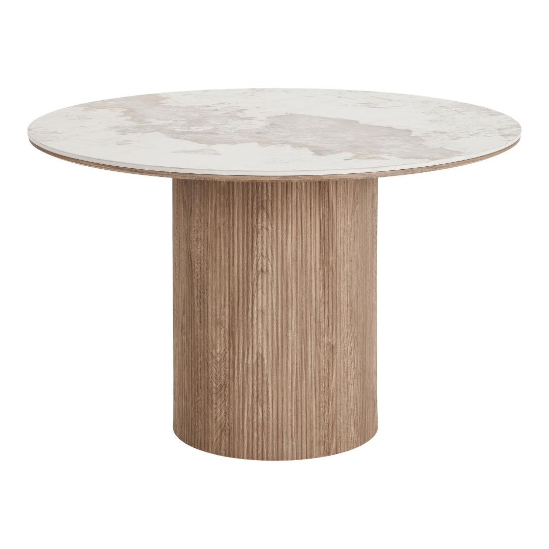 Minamata spisebord Ø120cm, keramisk bordplade hvid, mørkebrun