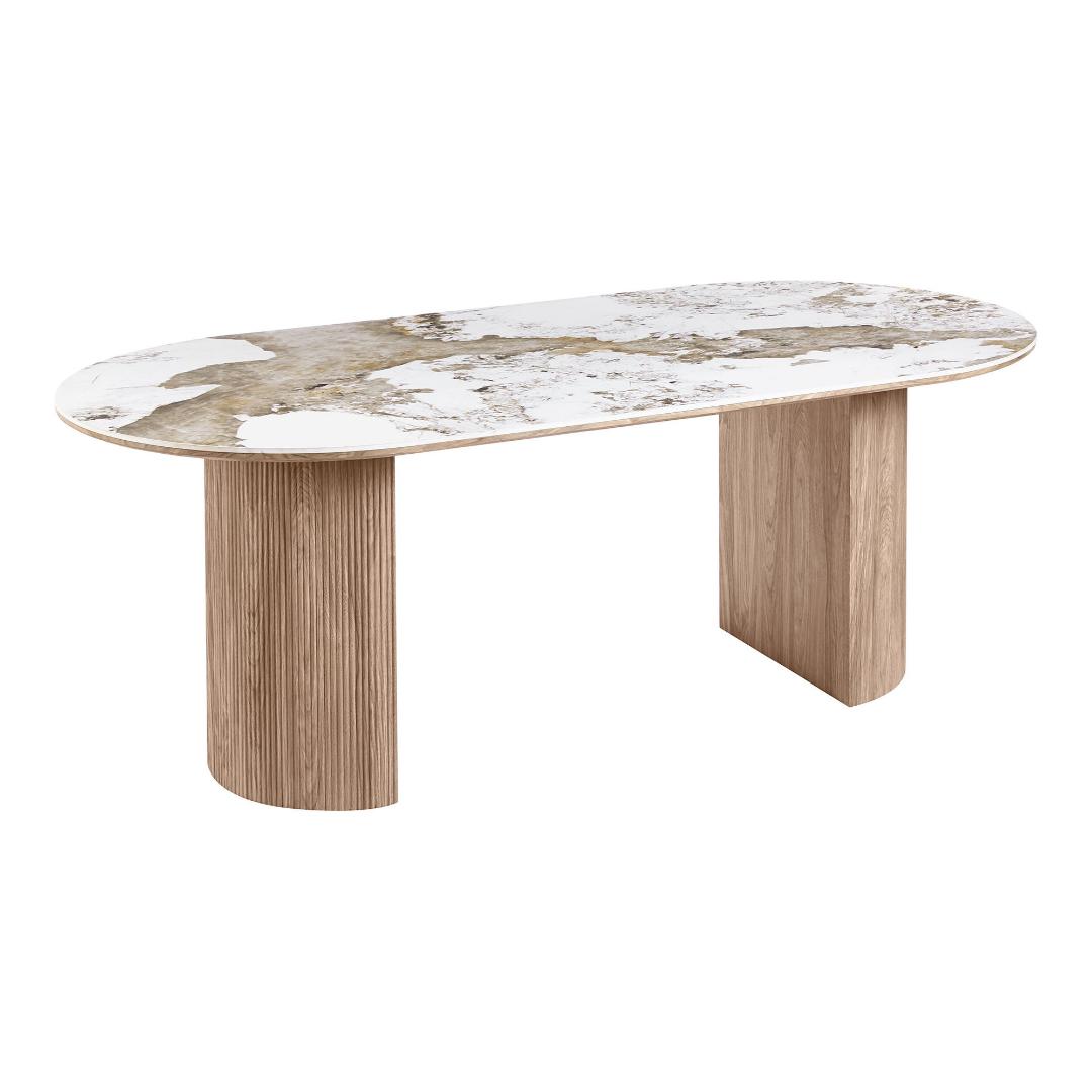 Minamata spisebord 100x210cm, keramisk bordplade hvid, mørkebrun