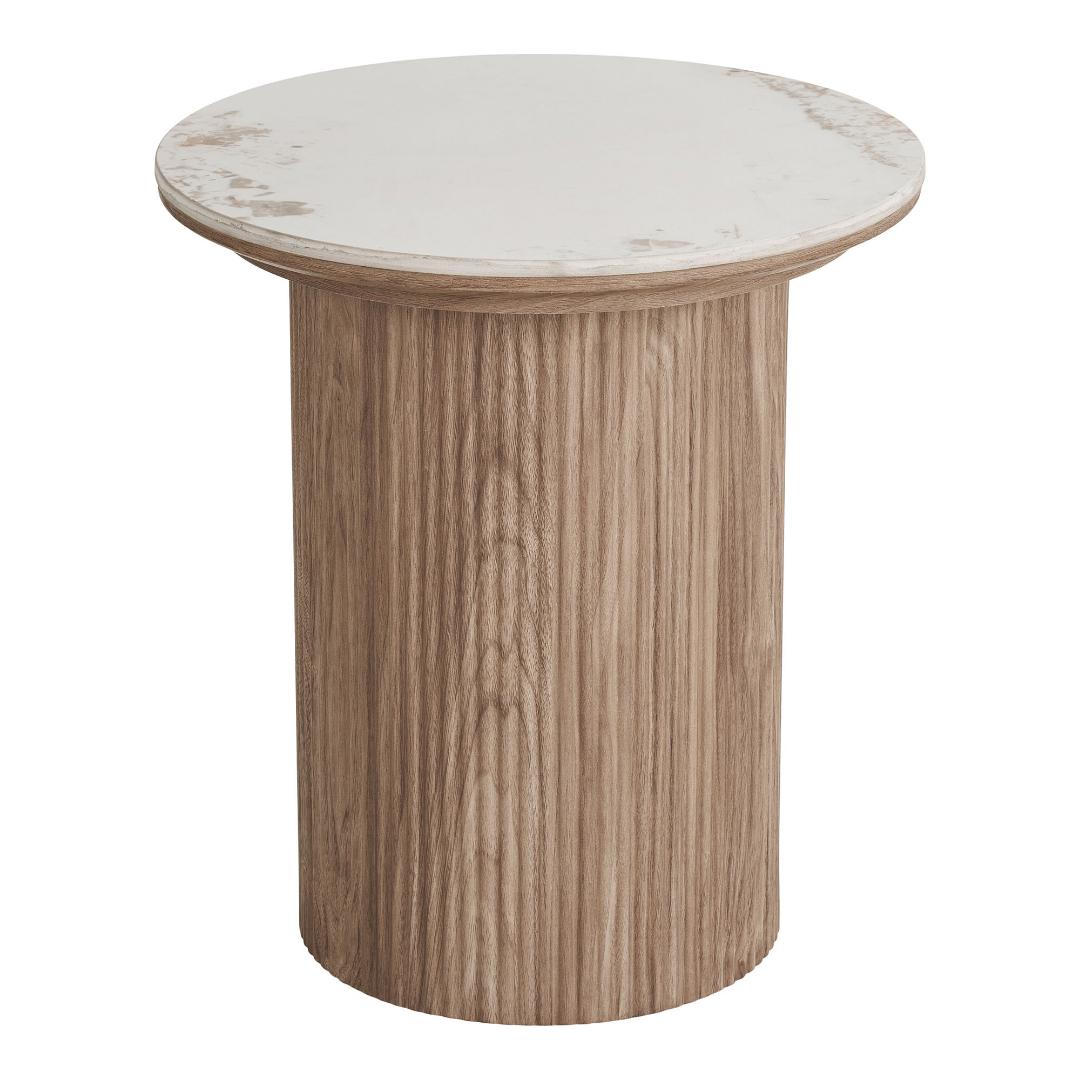 Minamata sidebord Ø45cm, keramisk bordplade hvid, mørkebrun