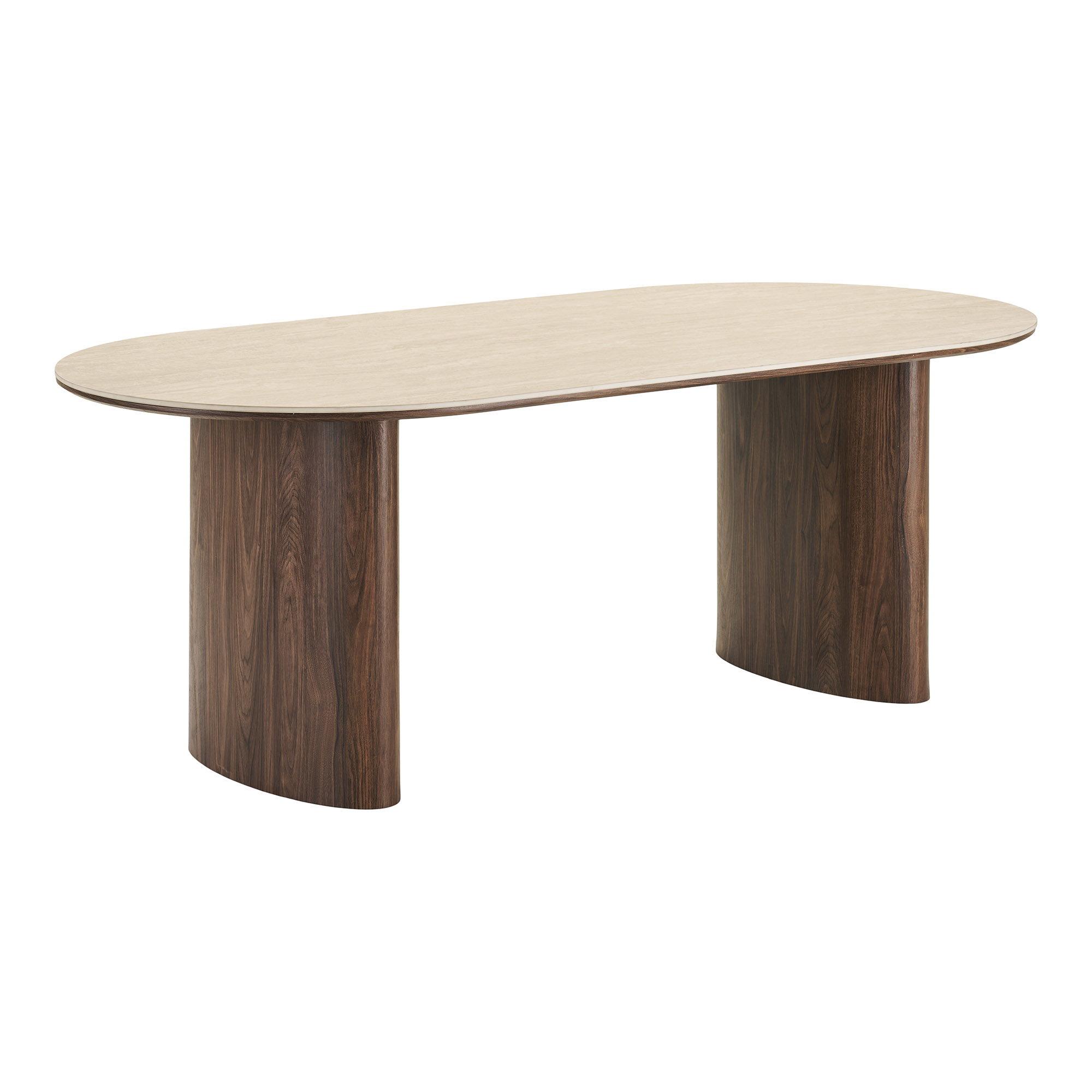 Minamata spisebord 100x210cm, keramisk bordplade travertin, valnød dekor