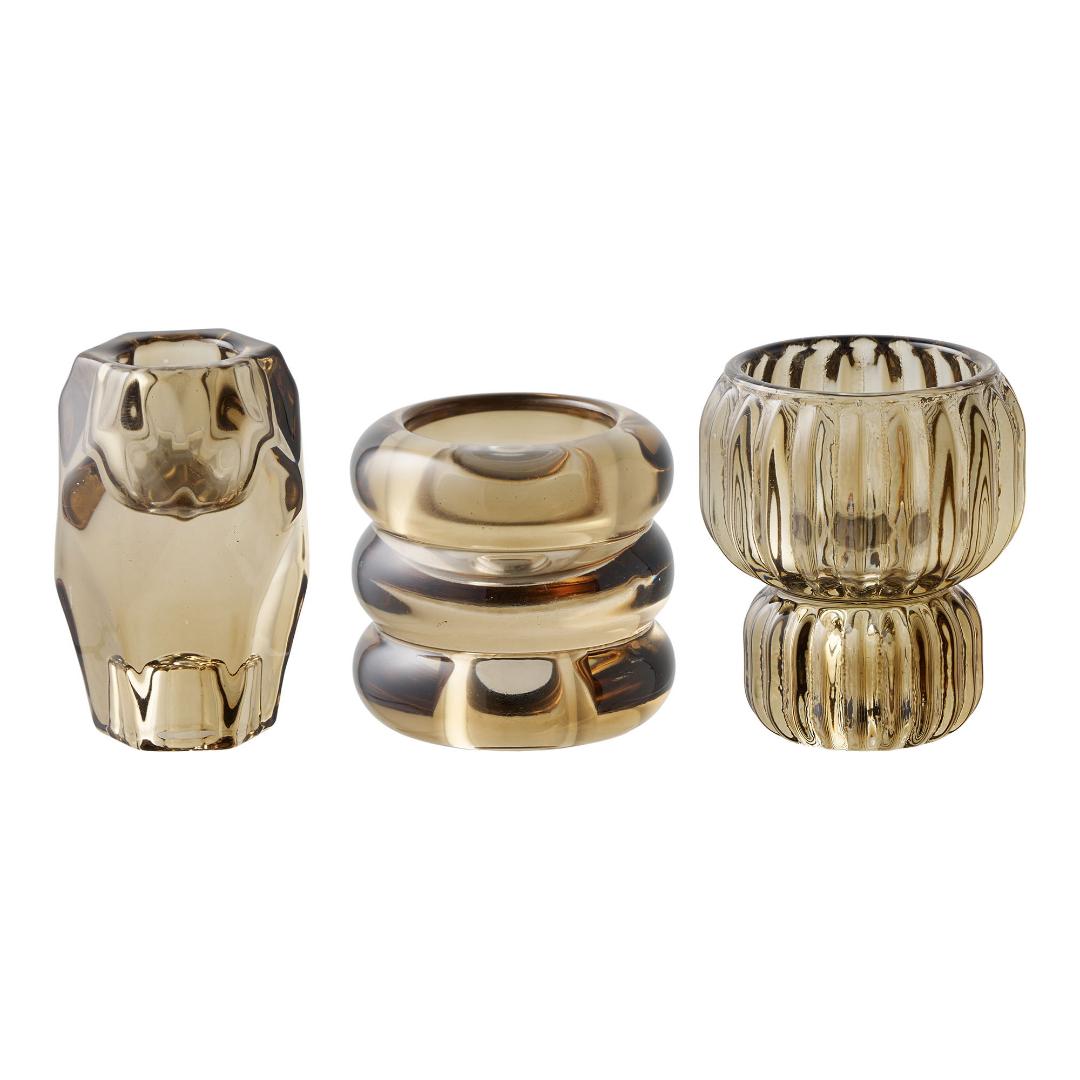 Vera lysestage sæt med 3 smoked brun