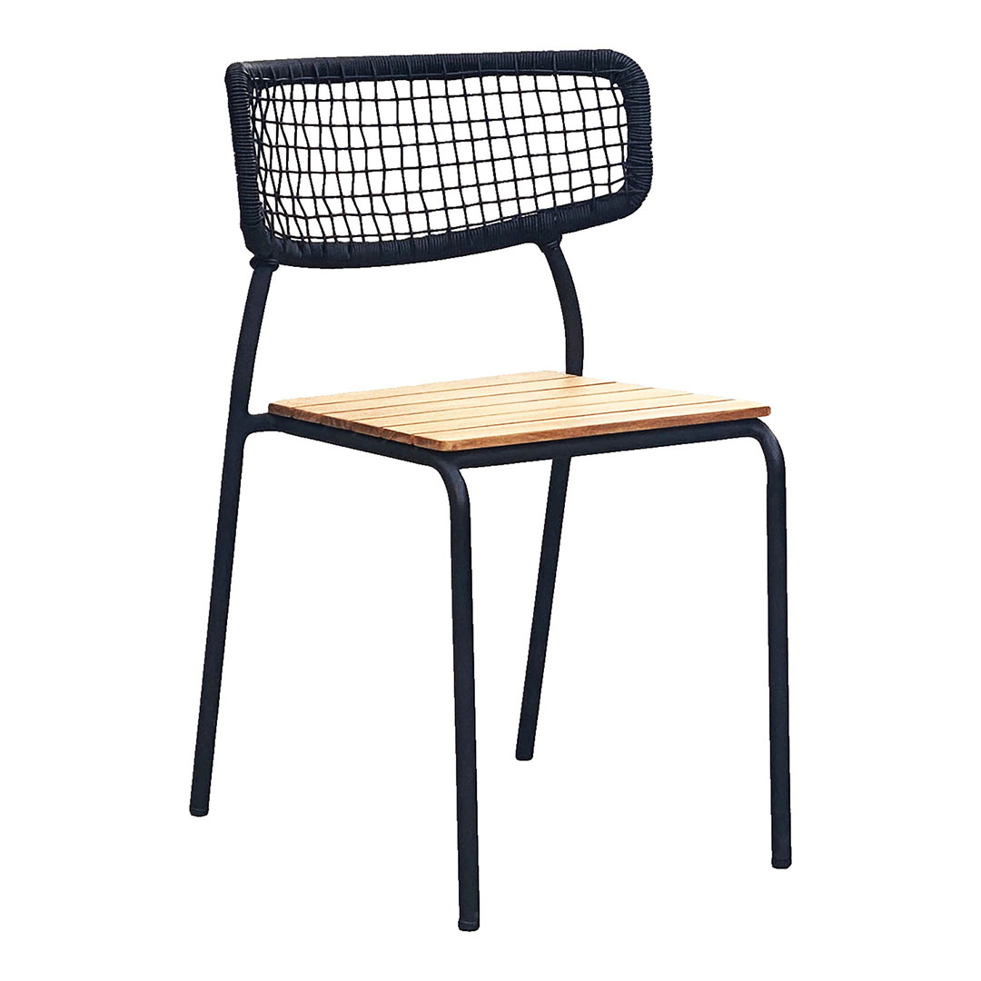 Nashville Spisebordsstol - Spisebordsstol, Teak, Sort Reb, Sorte Ben Sæt af 4 stk.