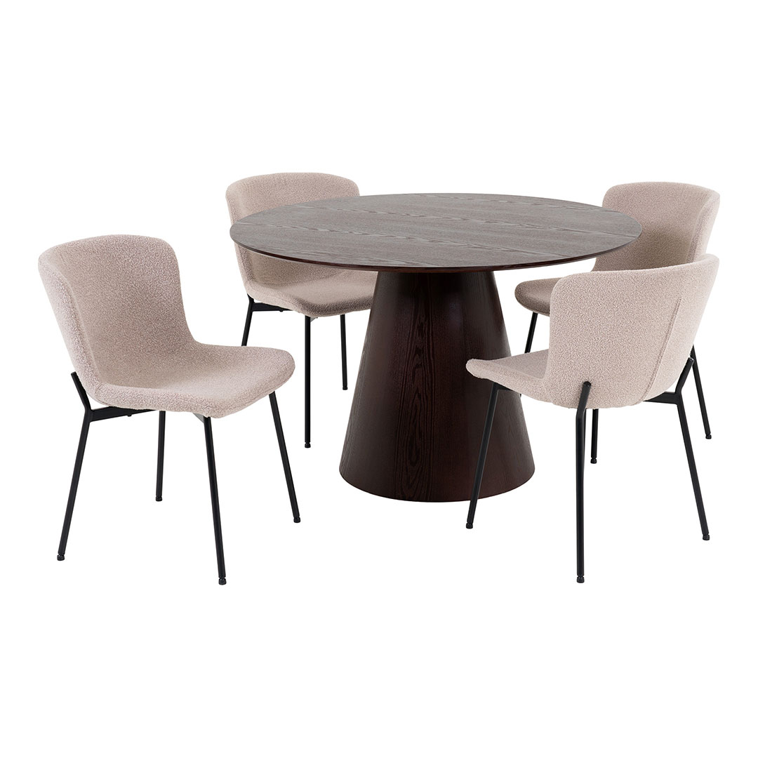 Bolton spisebordssæt spisebord Ø120cm mørkebrun og 4 Maceda stole beige