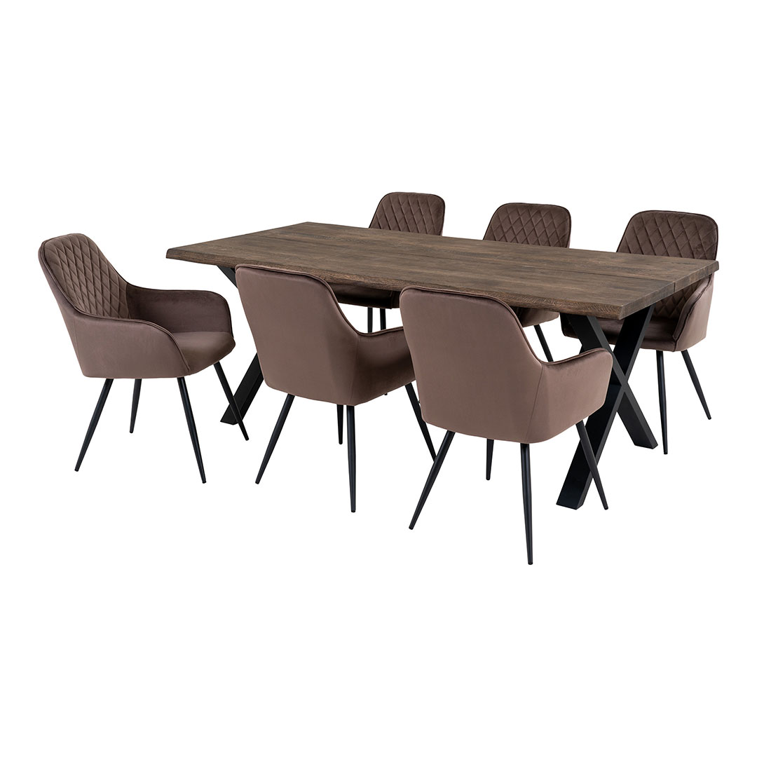 Toulon spisebordssæt spisebord 95x200cm natur og 6 Harbo stole lysebrun billede
