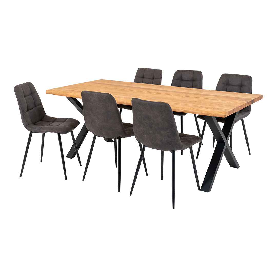 Toulon spisebordssæt spisebord 95x200cm natur og 6 Middelfart stole grå billede
