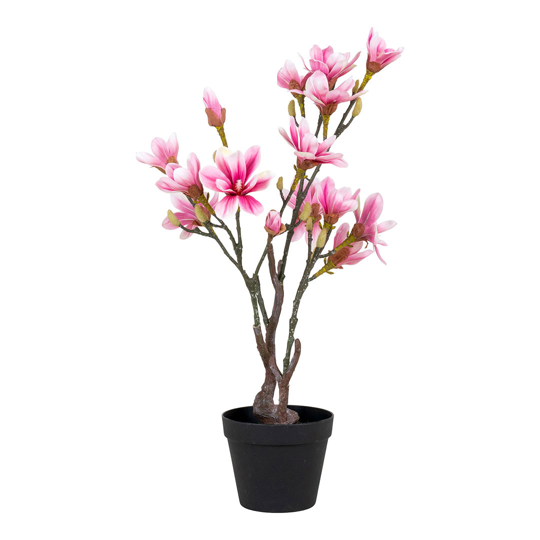 Magnoliatræ kunstig plante H74 cm grøn, rosa