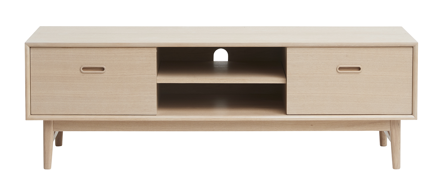 Rosie TV bord med 2 låger i massiv og fineret amerikansk eg hvidpigm.