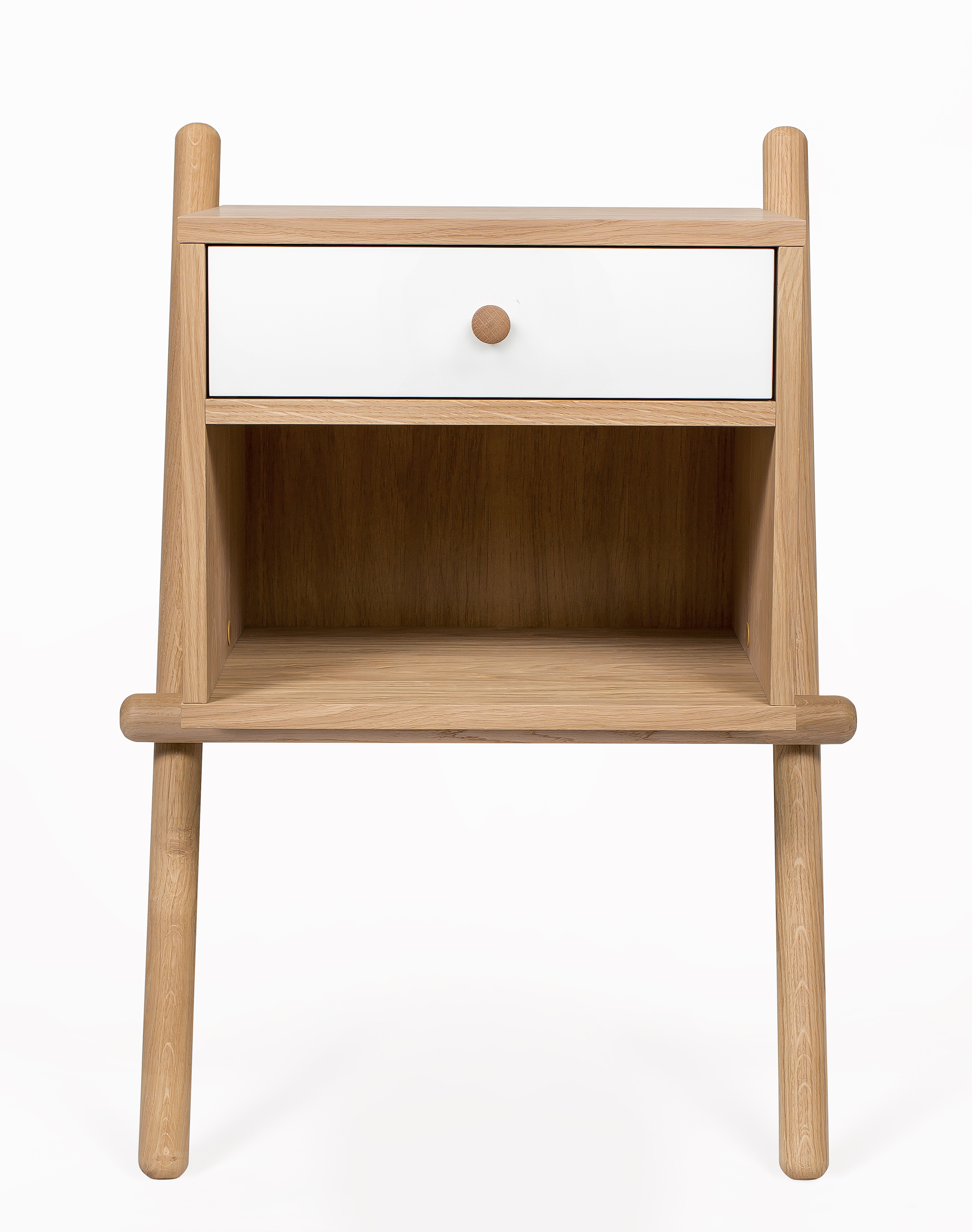 Wura Nachttisch mit 1 Schublade und 1 Ablage. Eiche Furnier, weiss und