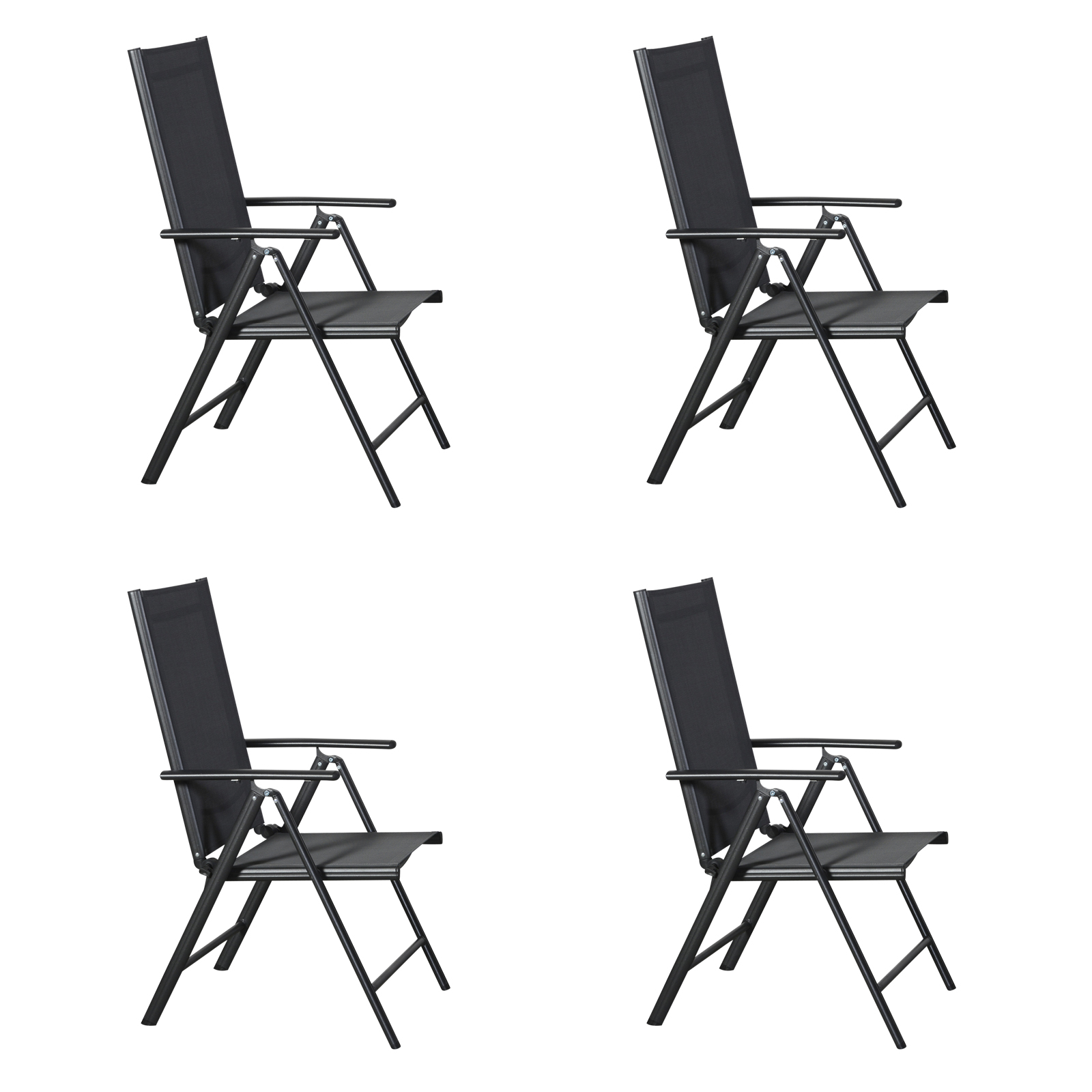 Kelly 4 x havestol, justerbar ryg, 7 positioner sort/grå