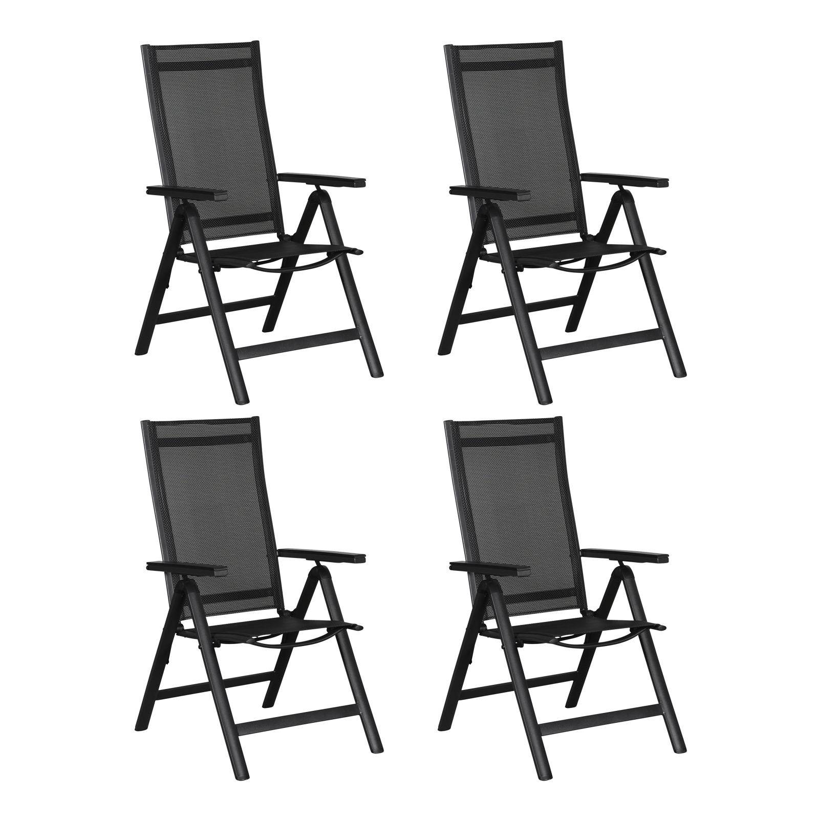 Kenny 4 x havestol, justerbar ryg, 6 positioner sort/sort