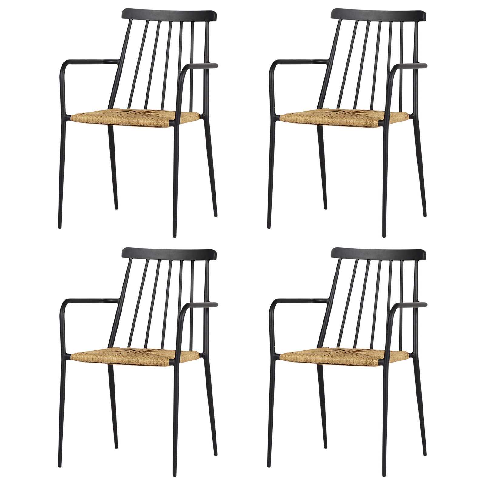 4xEvira havestol stabelbar, sort og natur