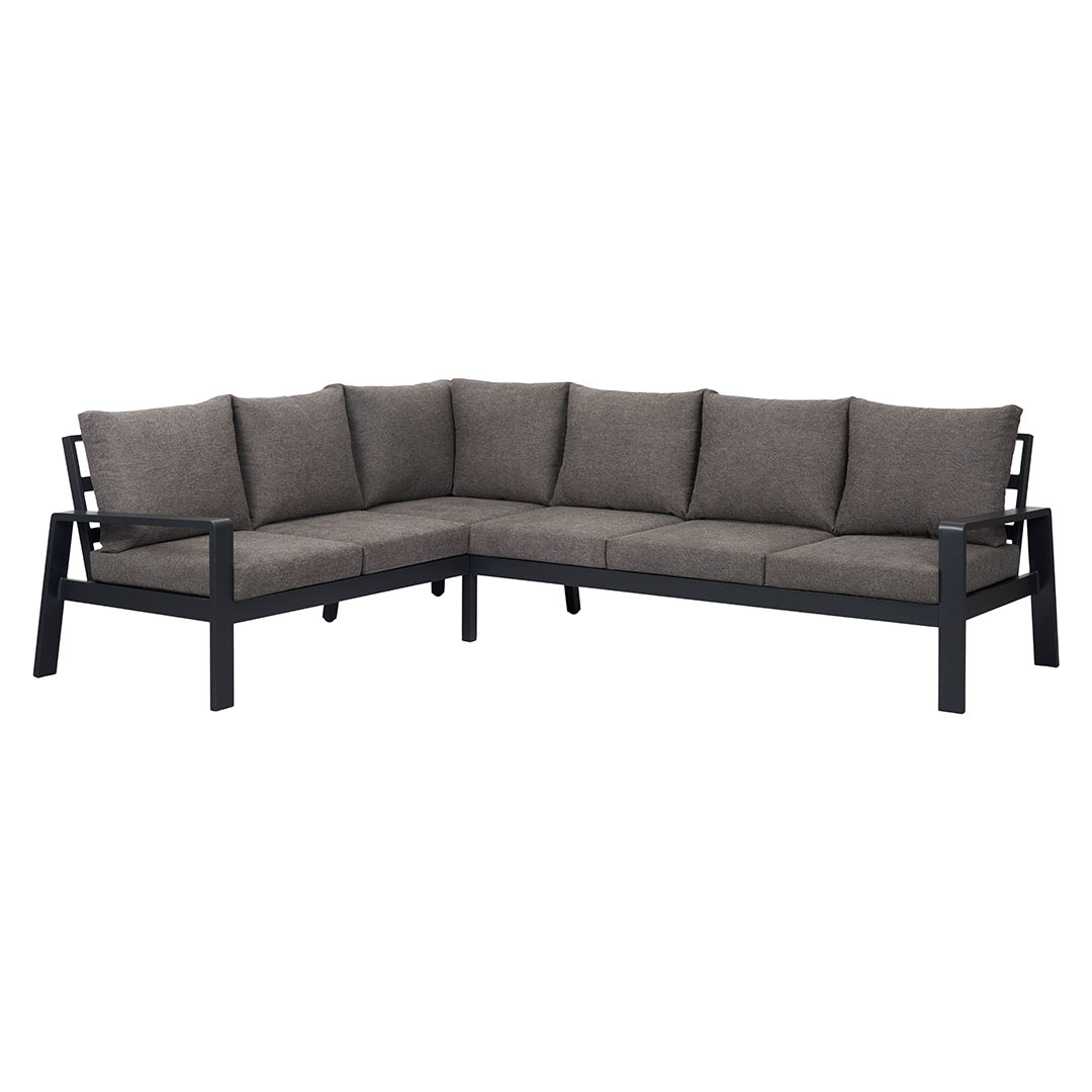 Lis havesofa hjørnesofa med hynder sort,grå