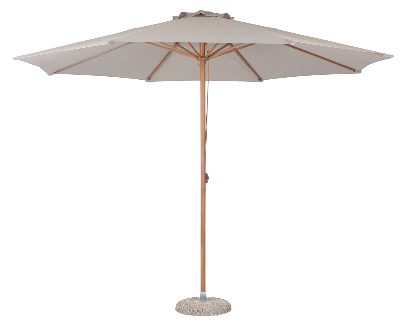 Frank solafskærmning parasol med snoretræk Ø3.5M teak dekor, beige