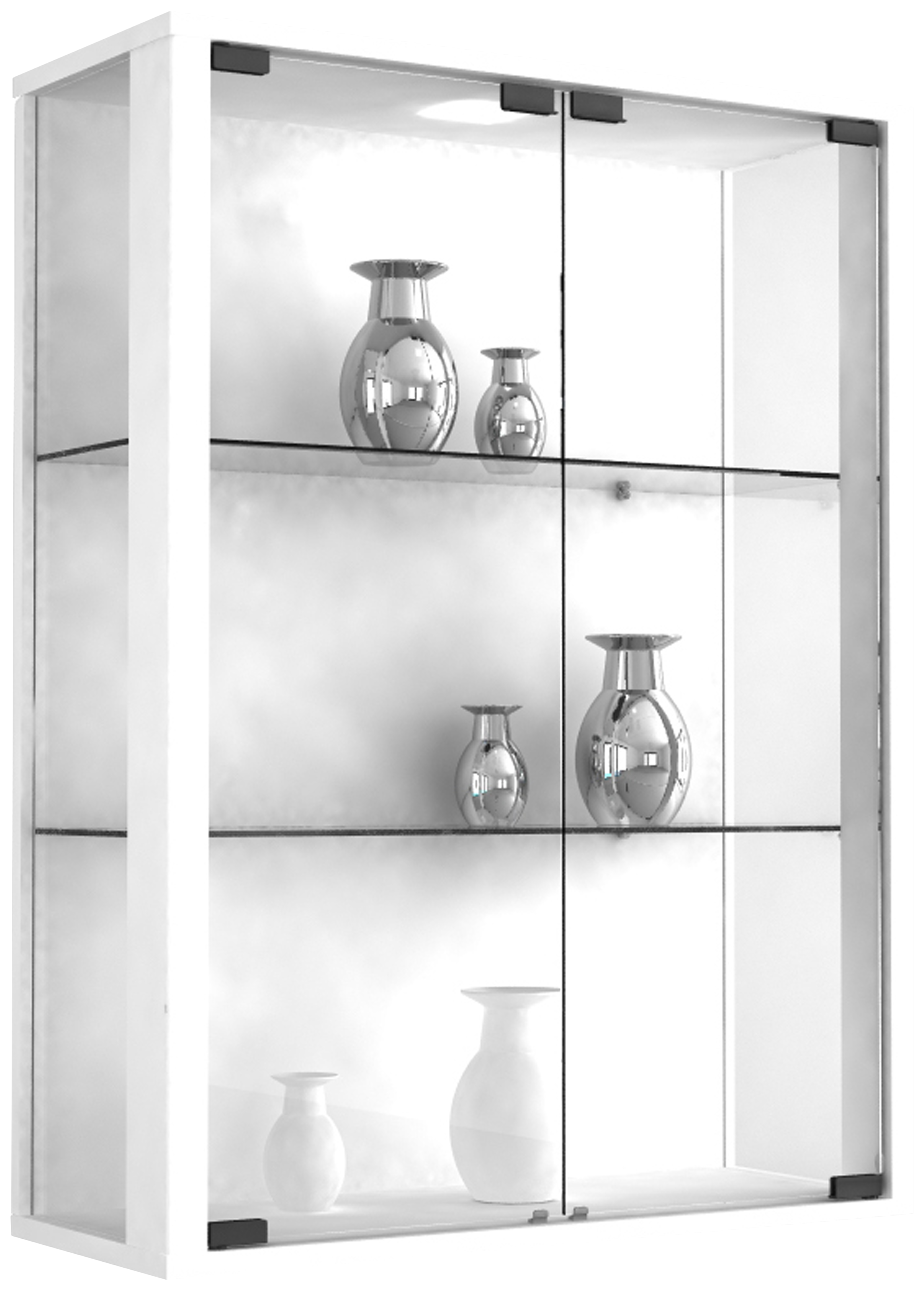 Udina vitrineskab, væghængt med 2 glaslåger 2 glashylder, hvid billede