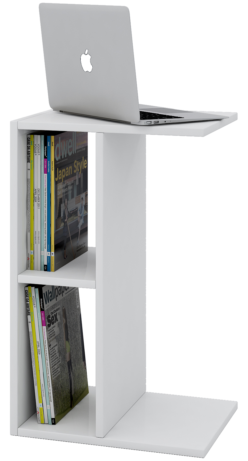 Nachto sofabord, laptop bord 2 hylder, hvid