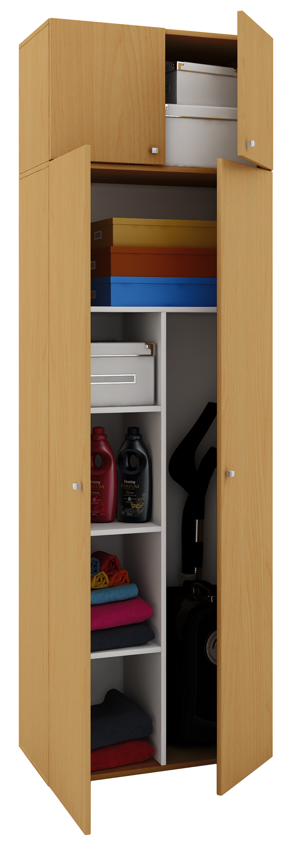 Vandol II universalskab , rengøringsskab med overskab 4 låger, bøg dekor