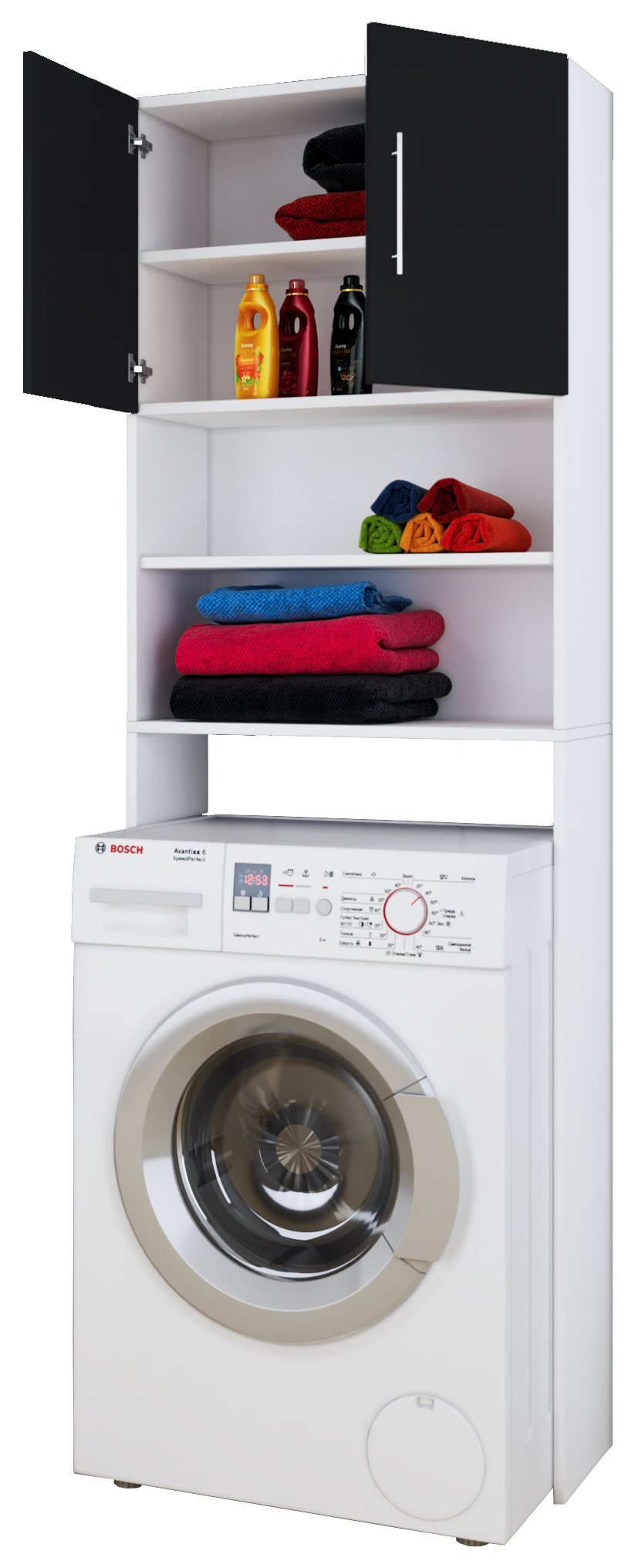 Jutas badskab til vaskemaskine sort, hvid billede