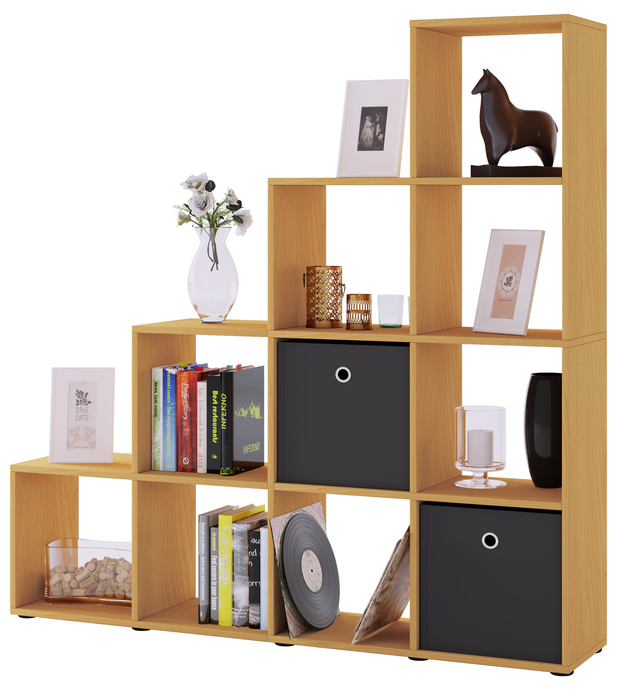 Nabini reol, rumdeler 10 rum, bøg dekor