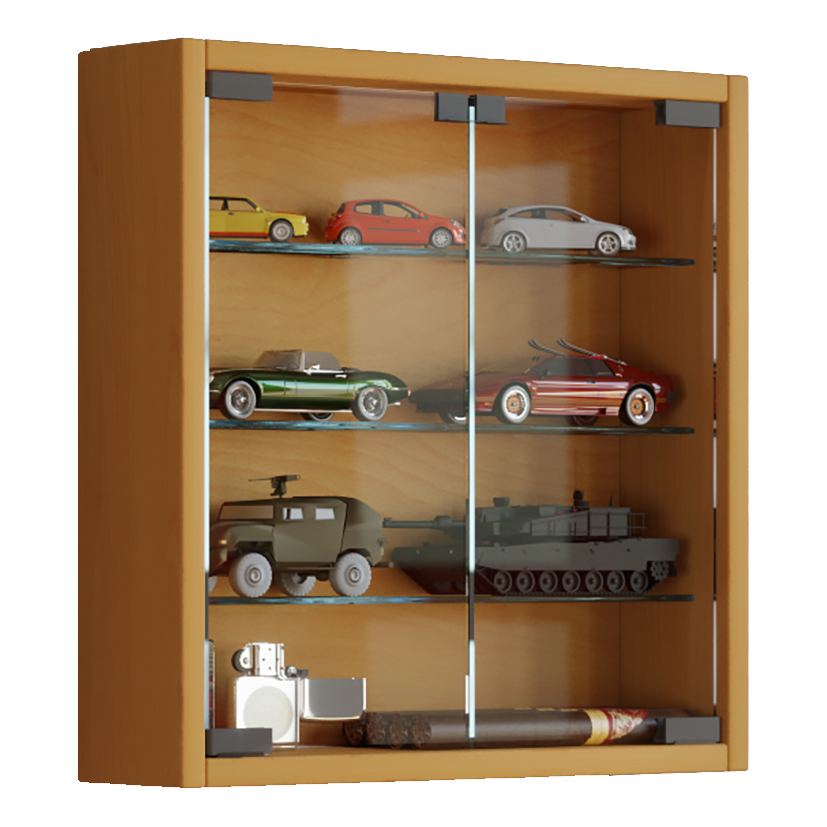 Mandosa S vitrineskab, væghængt 2 glaslåger, bøg dekor