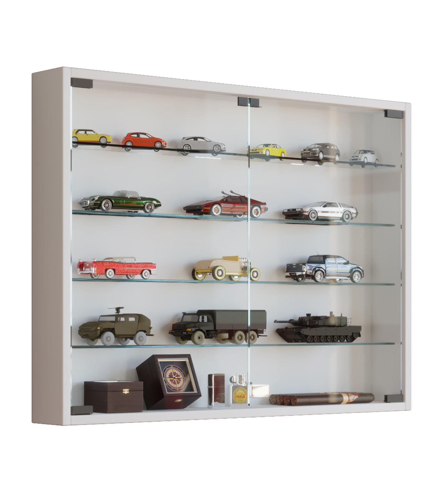 Mandosa L vitrineskab, væghængt 2 glaslåger, hvid billede