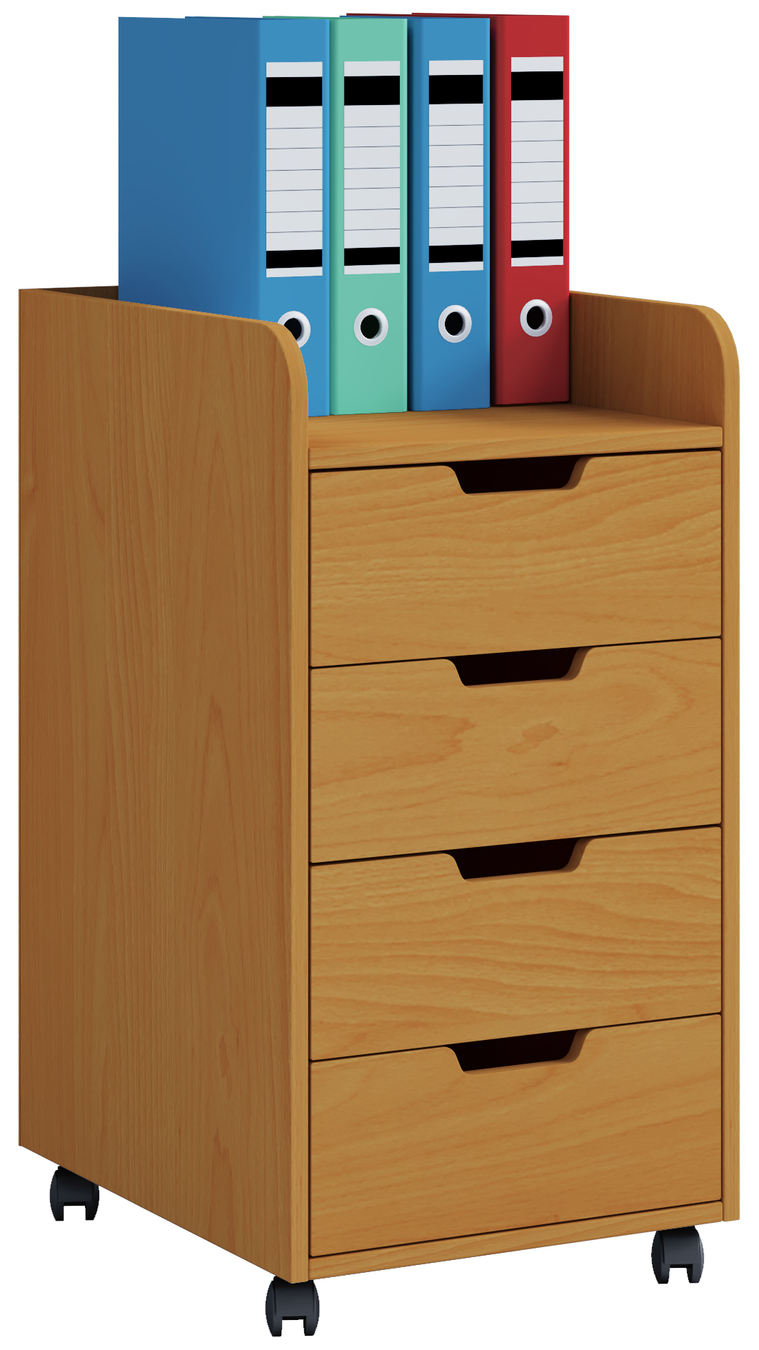 Konal Maxi kontorkommode, kontorarkiv på hjul 1 hylde og 4 skuffer, bøg dekor