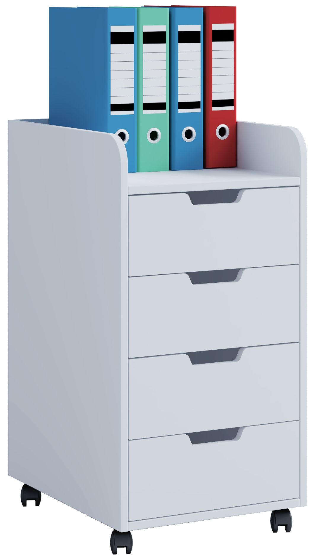 Konal Maxi kontorkommode, kontorarkiv på hjul 1 hylde og 4 skuffer, hvid