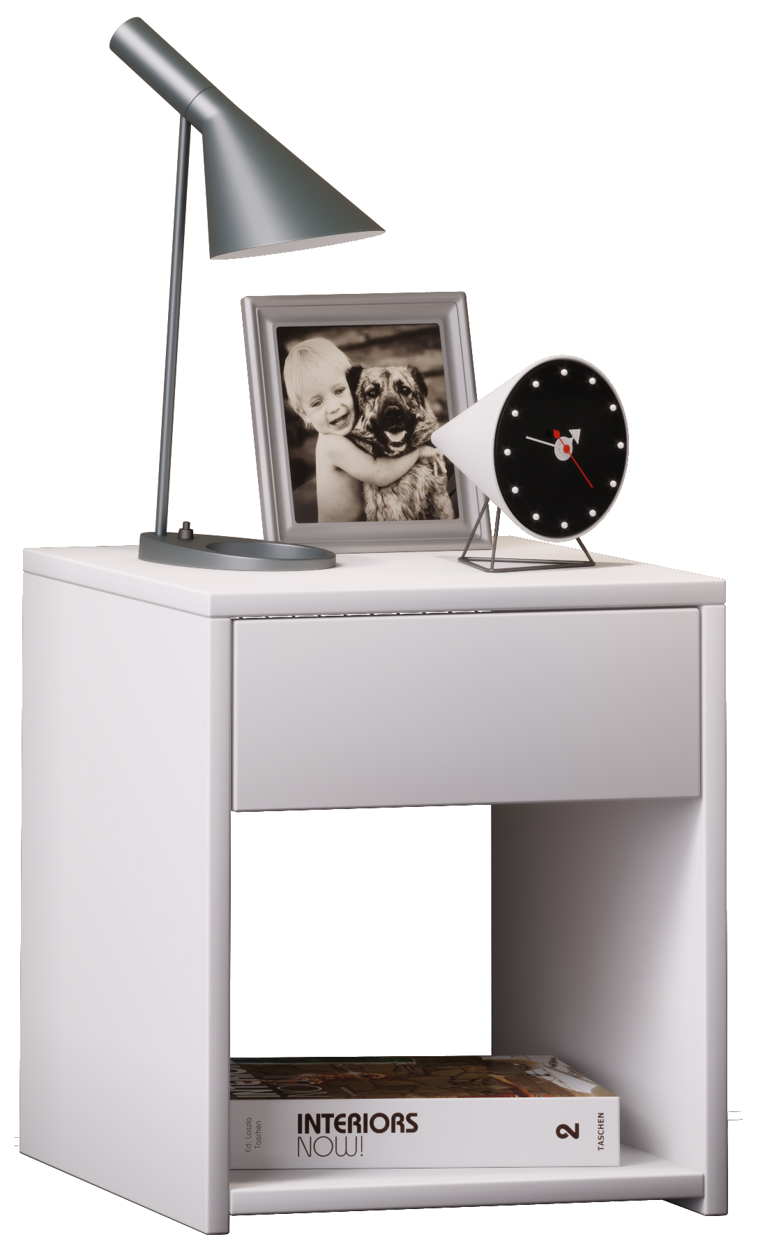 Sledo Mini sengebord, m. skuffe og hylde - hvid træ