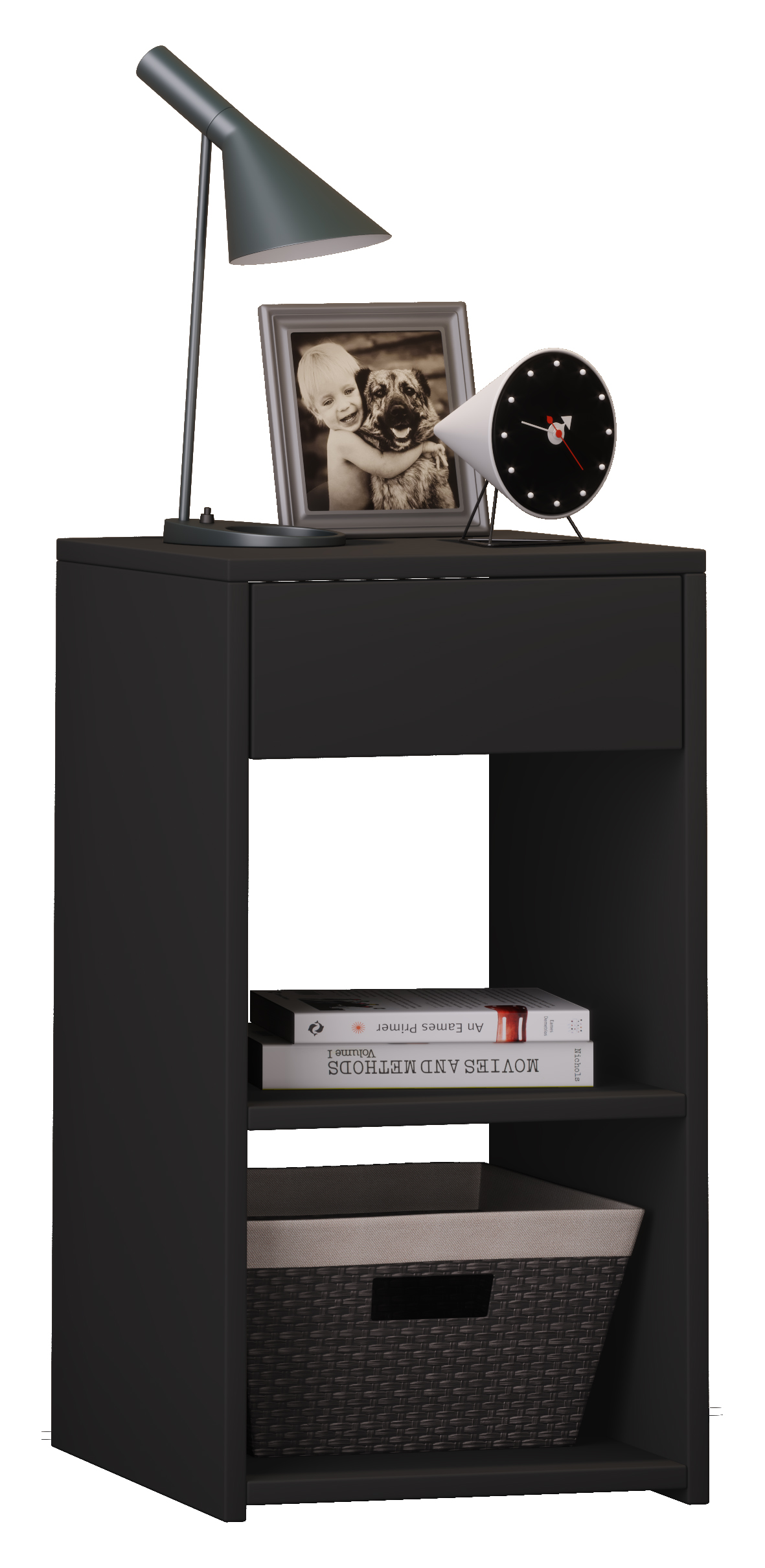 Sledo Maxi natbord, 1 skuffe, 2 hylder, sort billede