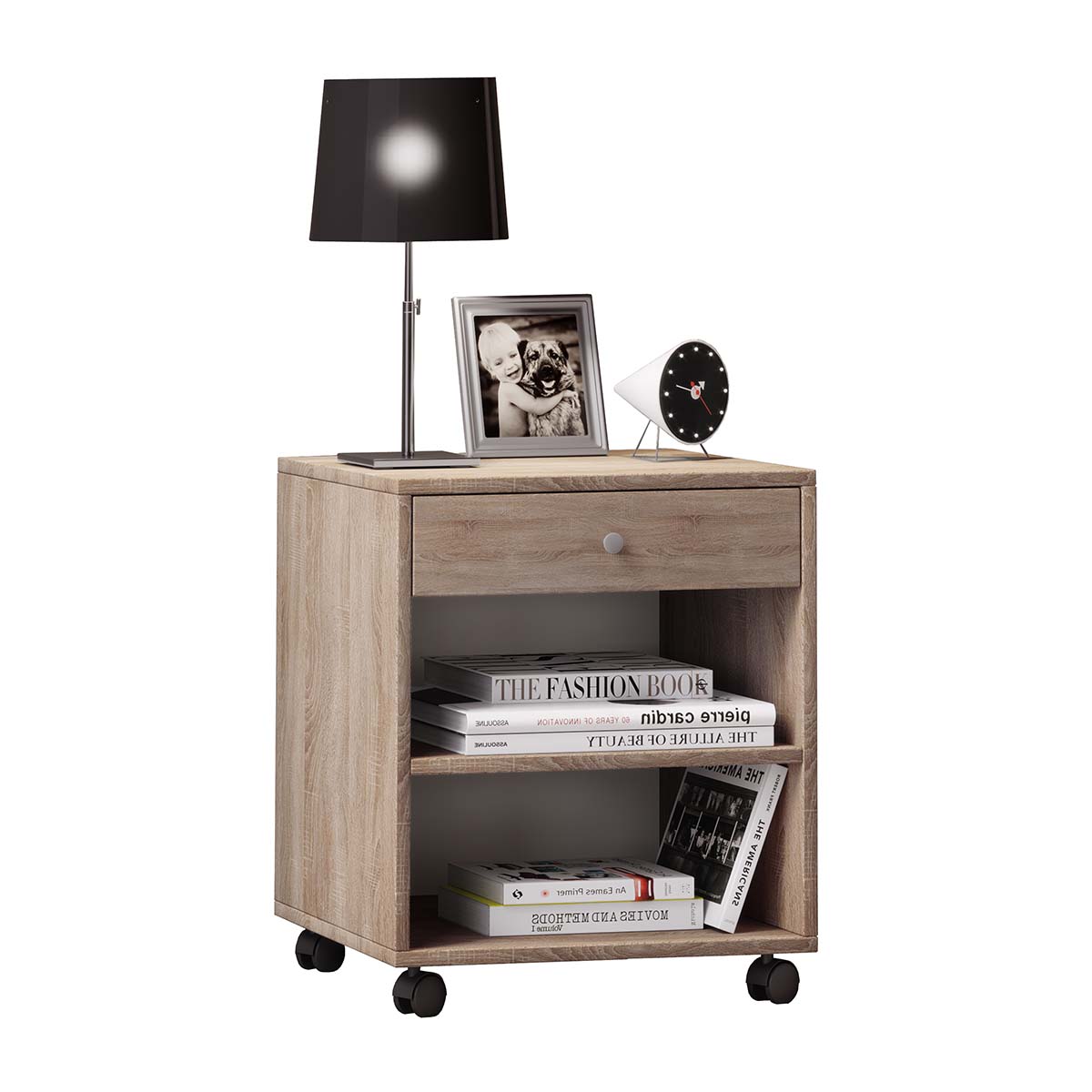 Rolda natbord 1 skuffe 2 hylder egetræ dekor billede