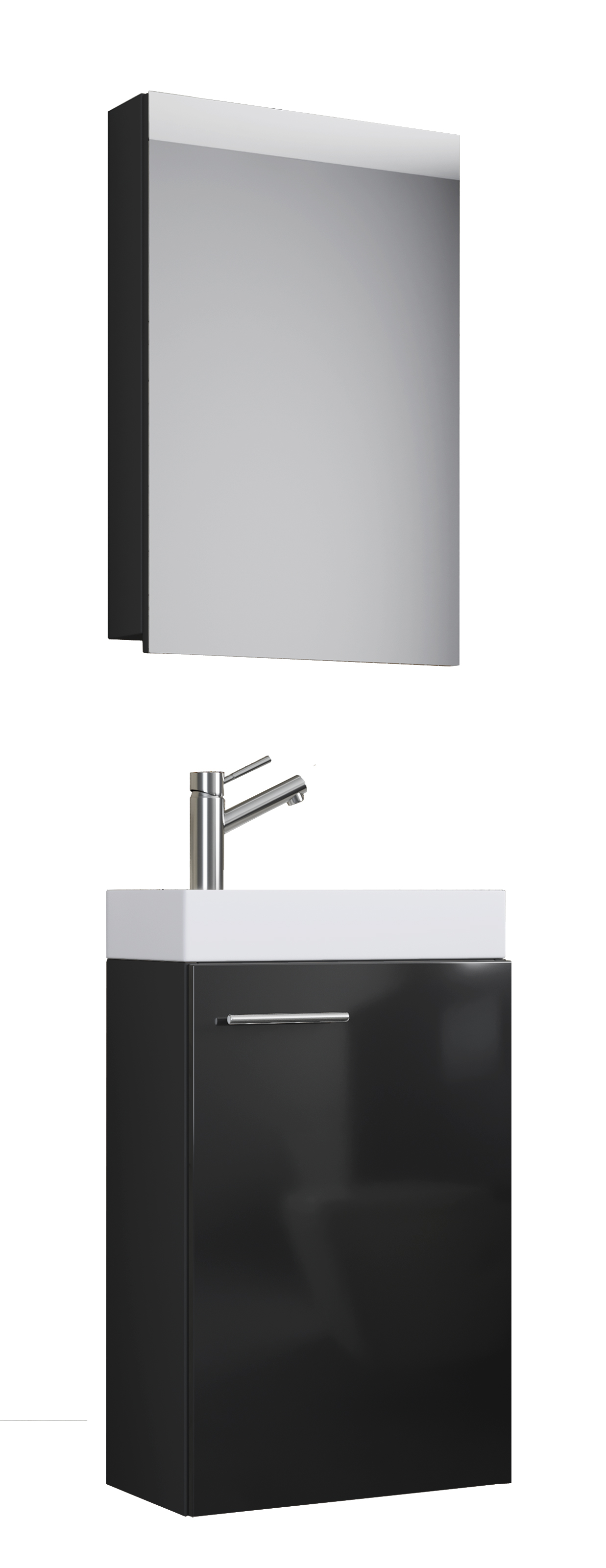 Victor badmiljø med spejlskab og underskab, sort