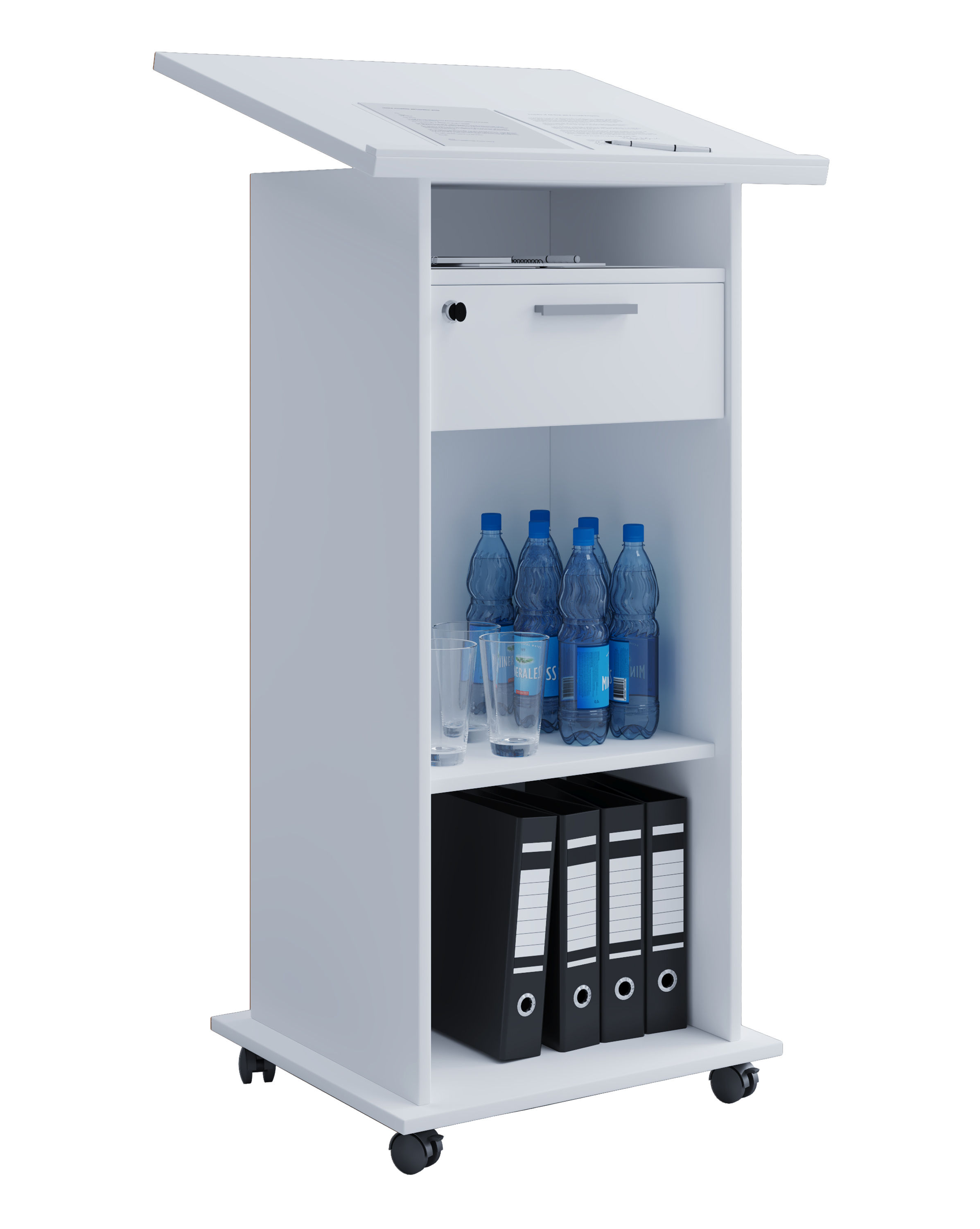 Meeta skrivebord, skrivepult 3 hylder og 1 skuffe, hvid billede